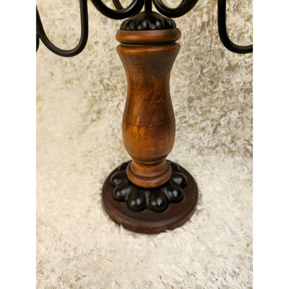 Vintage Wooden & Metal 5-Arm Candelabra Candle Holder With Intricate Design - Picture 5 of 12